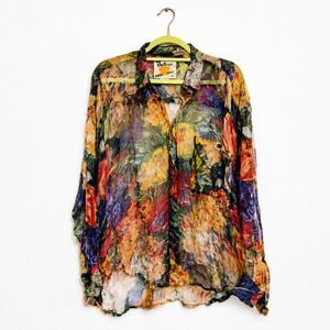 Protest Sheer Floral Crinkle Vintage 1990s Button Up Blouse Sz L